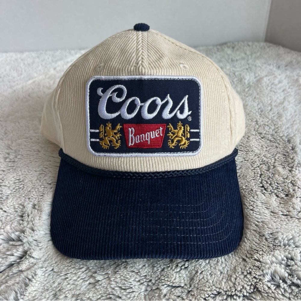 Coors Banquet Embroidered Patch Corduroy Cap - Cream & Navy New